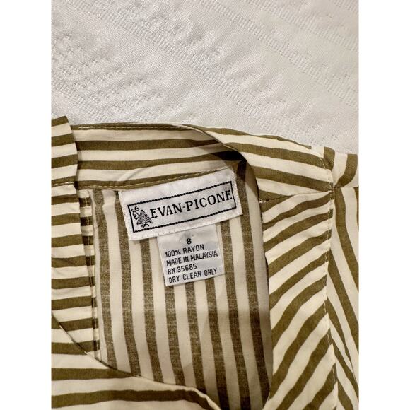 Vintage Striped Blouse Women’s 8 Olive Cream Soft Autumn Classic Minimalism - Picture 9 of 9